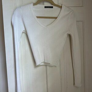 brandy melville white cropped tight sweater
